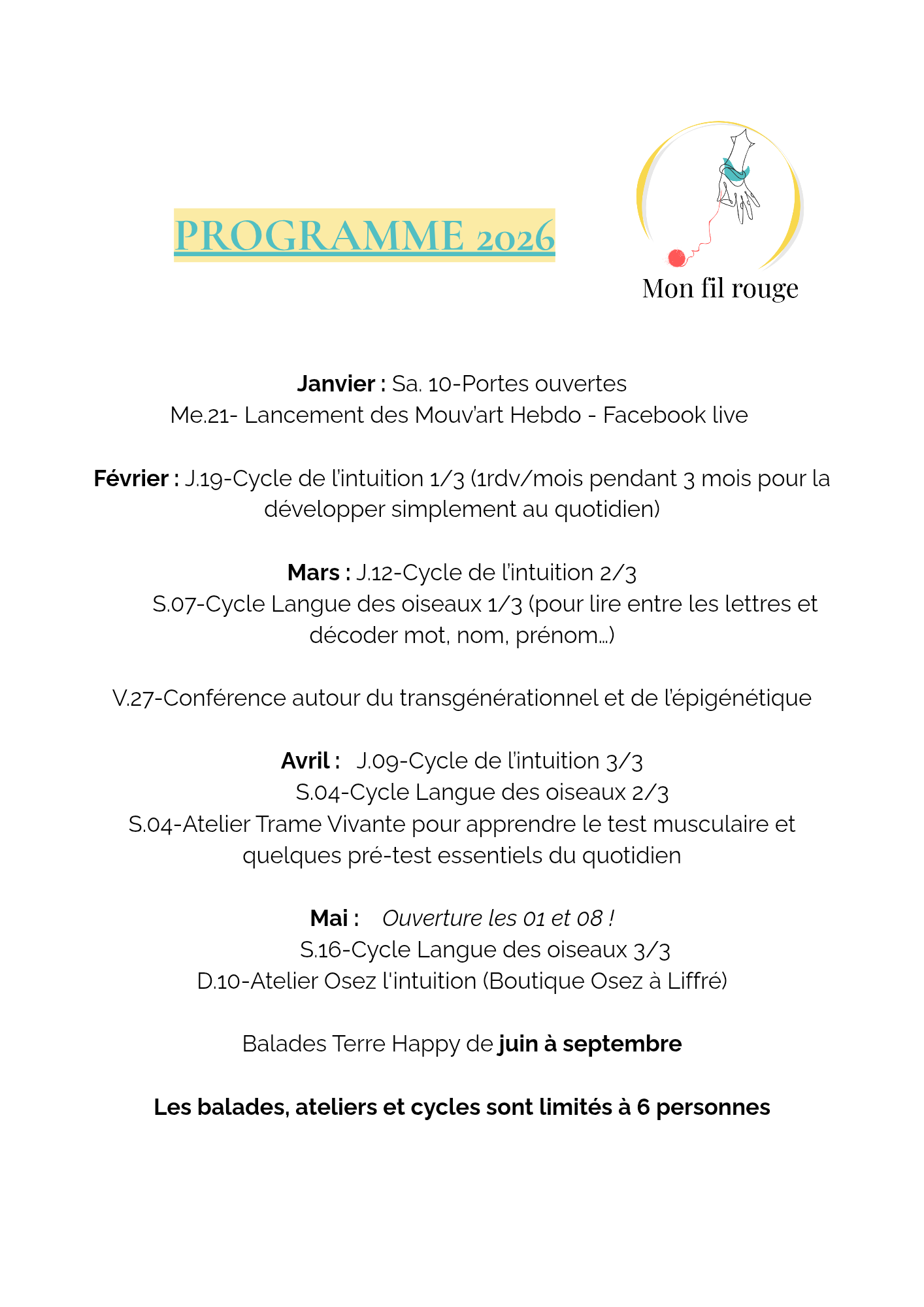 Programme 2026 🥳, parce que Mon fil rouge vous accompagne au quotidien même hors les murs du cabinet