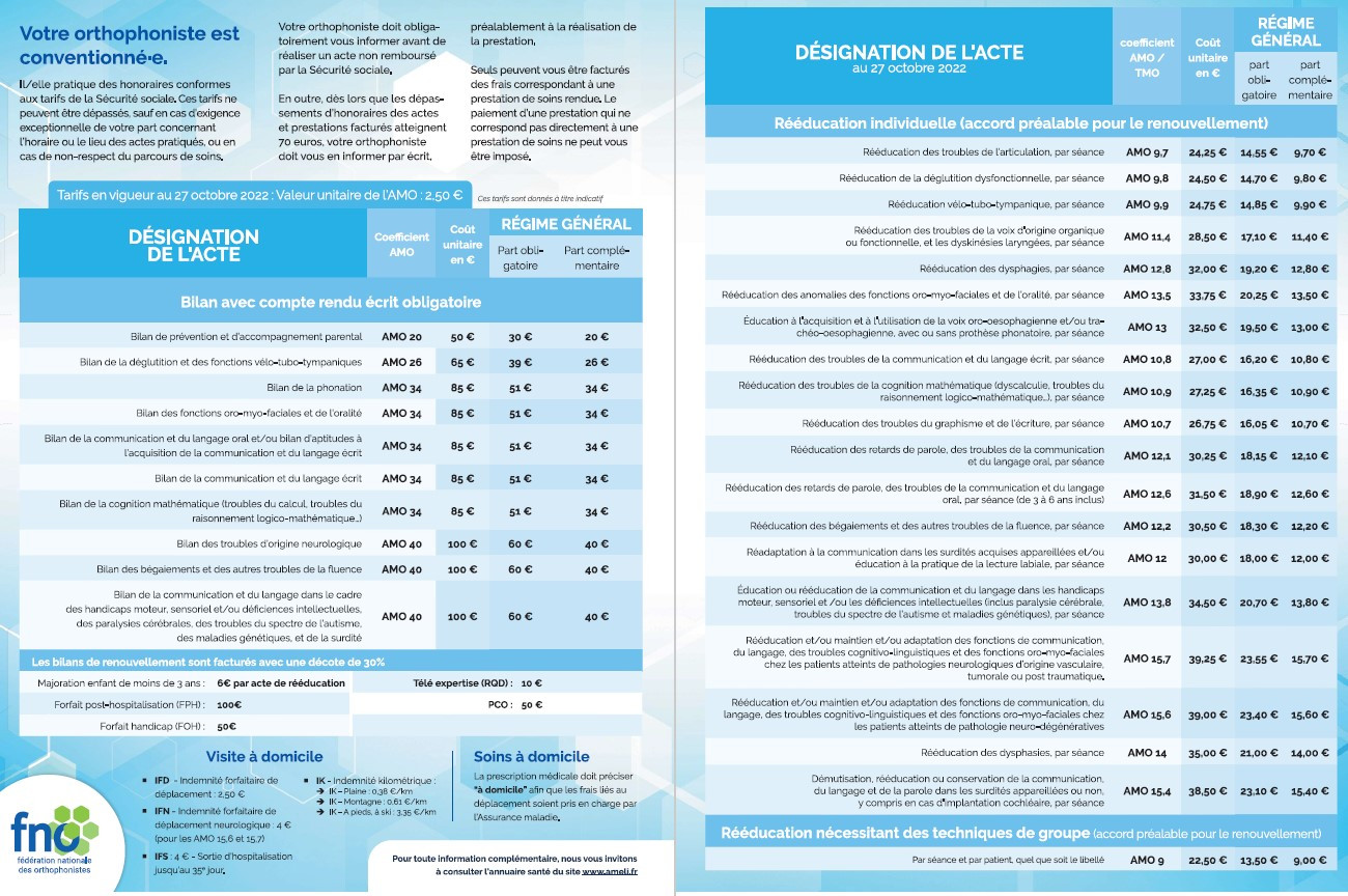 Tarifs en vigueur au 27/10/2022