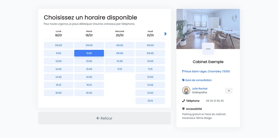 Réservation en ligne | Choix du créneau | PERFACTIVE